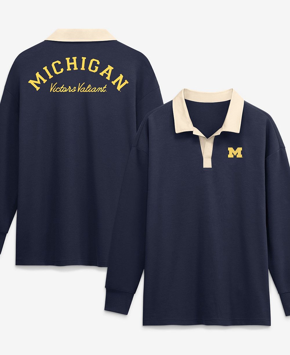 Jordan Women's Nike Navy Michigan Wolverines Oversized Essential Dri-FIT Long Sleeve V-Neck Polo Shirt
