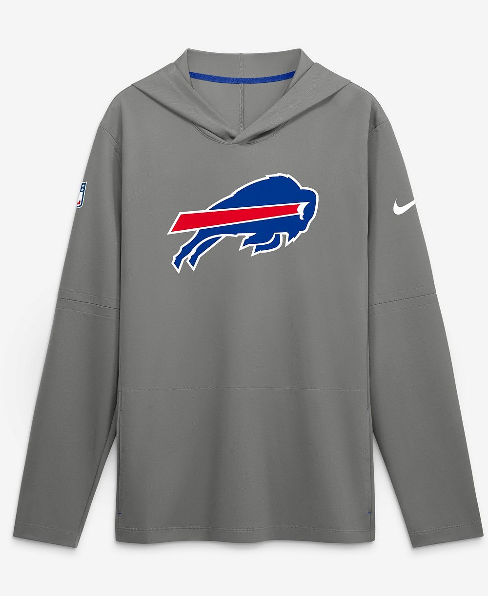 Nike Men's Gray Buffalo Bills Tall Sideline Place Kicker Alternate Lightweight Hooded Long Sleeve Dri-FIT Top