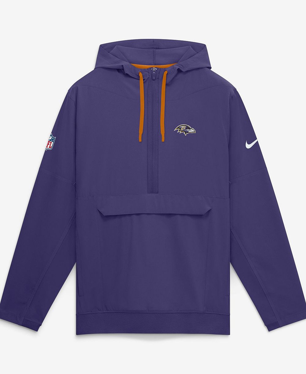 Nike Men's Purple Baltimore Ravens Sideline Broken Rules Alternate Anorak Half-Zip Hoodie