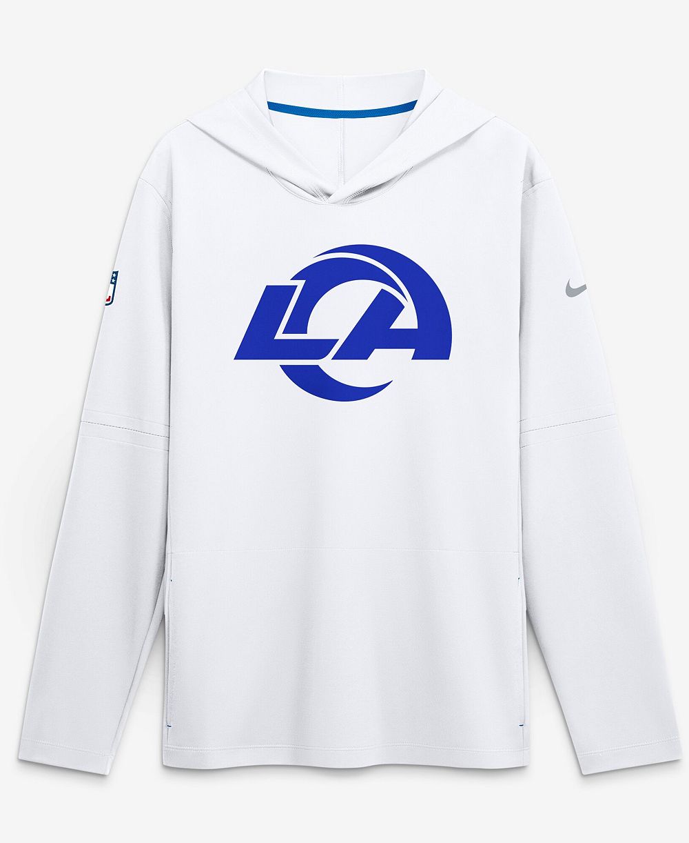 Nike Men's Los Angeles Rams Fearsome White Sideline Lightweight Long Sleeve Hooded Dri-FIT T-Shirt