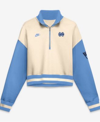 Nike Women's Natural/Carolina Blue North Carolina Tar Heels Oversized Legacy Color Block Cropped Quarter-Zip Pullover Sweatshirt