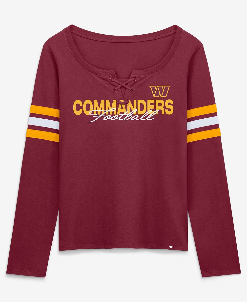 Женская футболка Fanatics Burgundy Washington Commanders с длинным рукавом и завязками, первый вариант формы команды