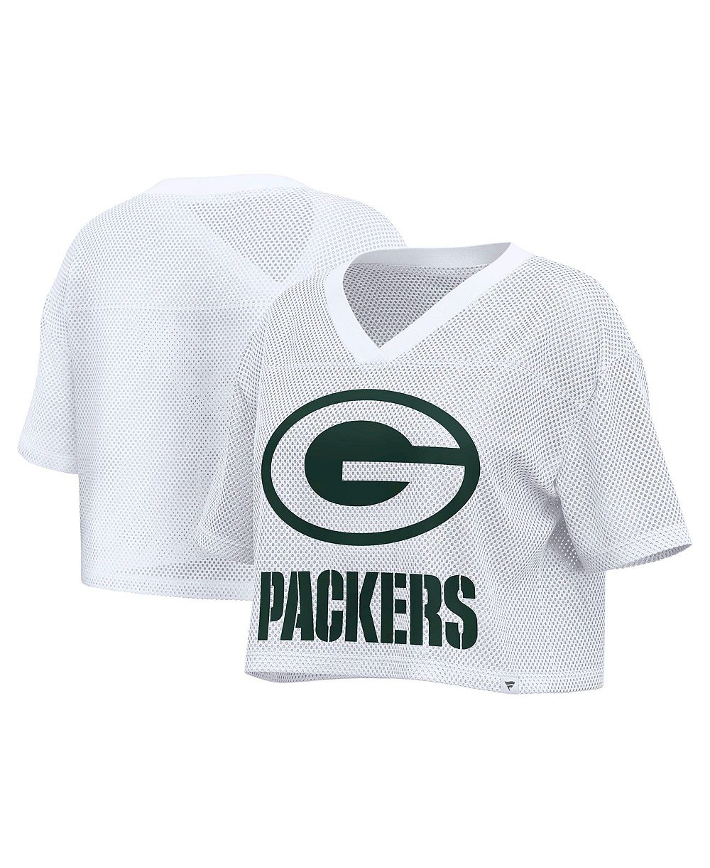 Fanatics Женская укороченная джерси с V-образным вырезом из сетки Oversized White Green Bay Packers