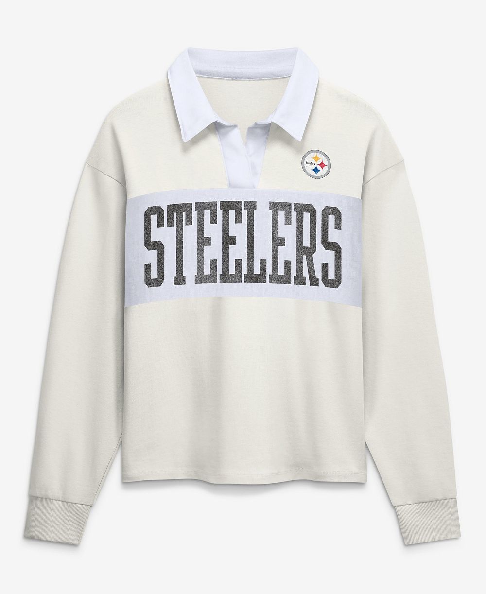 Женская поло-футболка Fanatics с длинным рукавом цвета кремовый с логотипом Pittsburgh Steelers Heritage Play Action Rugby