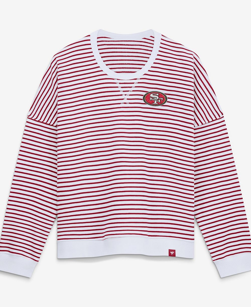 Fanatics Women's White/Scarlet San Francisco 49ers Striped Oversized French Terry Sweatshirt