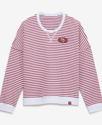 Fanatics Women's White/Scarlet San Francisco 49ers Striped Oversized French Terry Sweatshirt