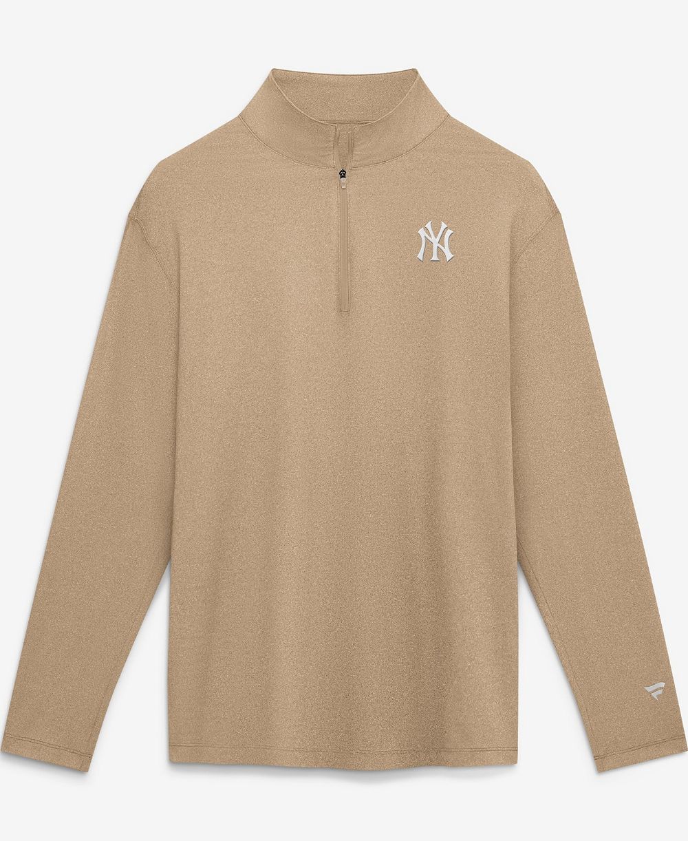 Мужская тол-shirt Fanatics с четвертьзастежкой, цвет хаки, логотип New York Yankees