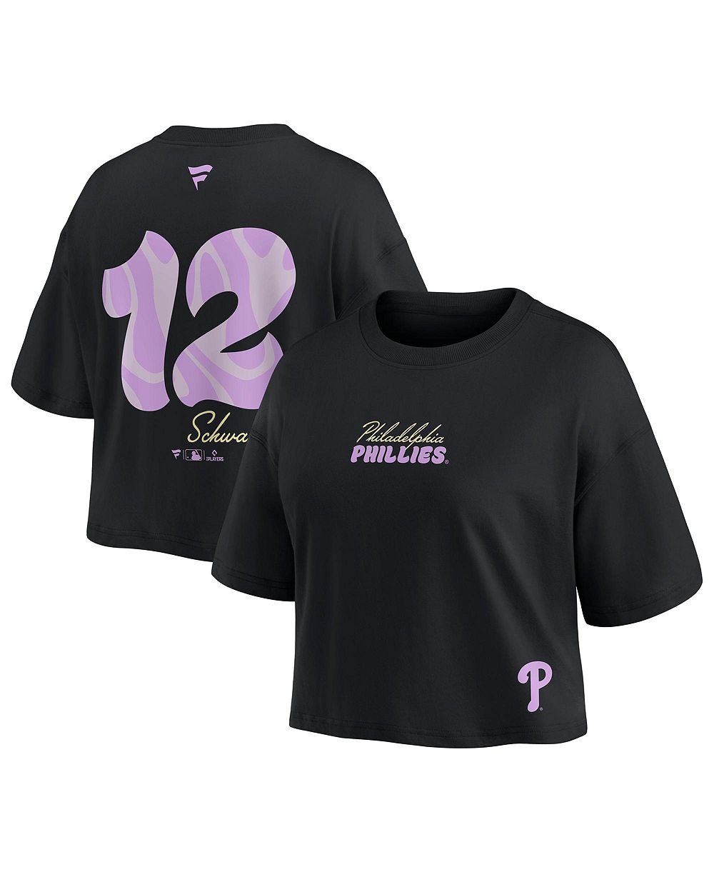 Fanatics женская укороченная черная футболка Philadelphia Phillies с именем и номером Kyle Schwarber