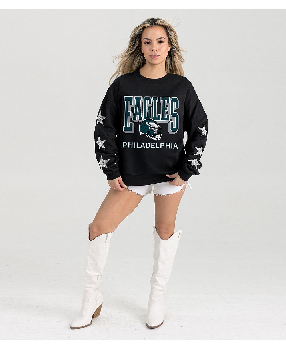 Женская тол-shirt Gameday Couture с стразовыми звездами на рукавах, цвет черный, логотип Philadelphia Eagles Pure Victory