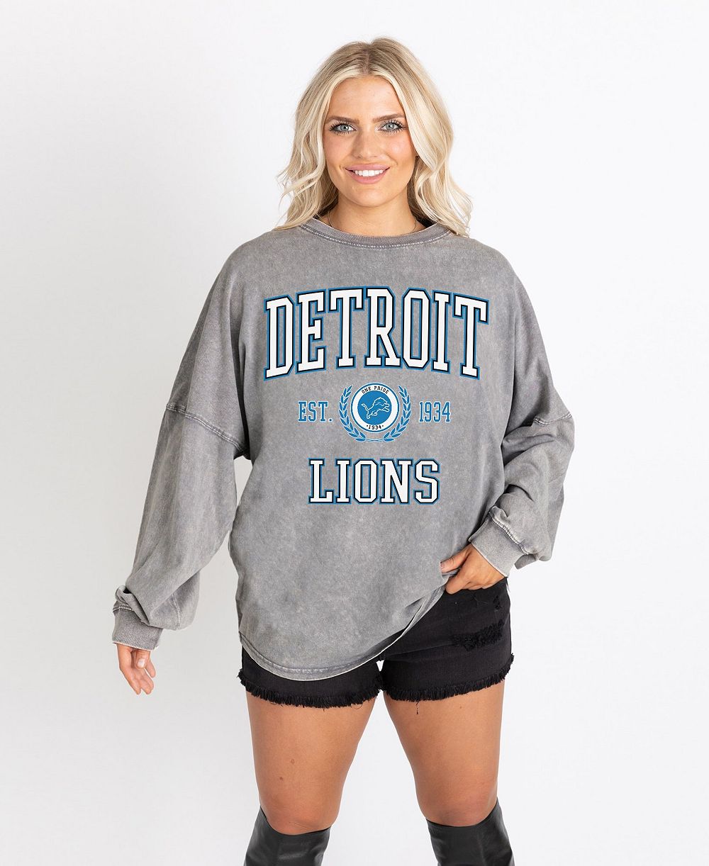 Gameday Couture Women's Gray Detroit Lions Oversized Final Score Snow Wash Long Sleeve T-Shirt