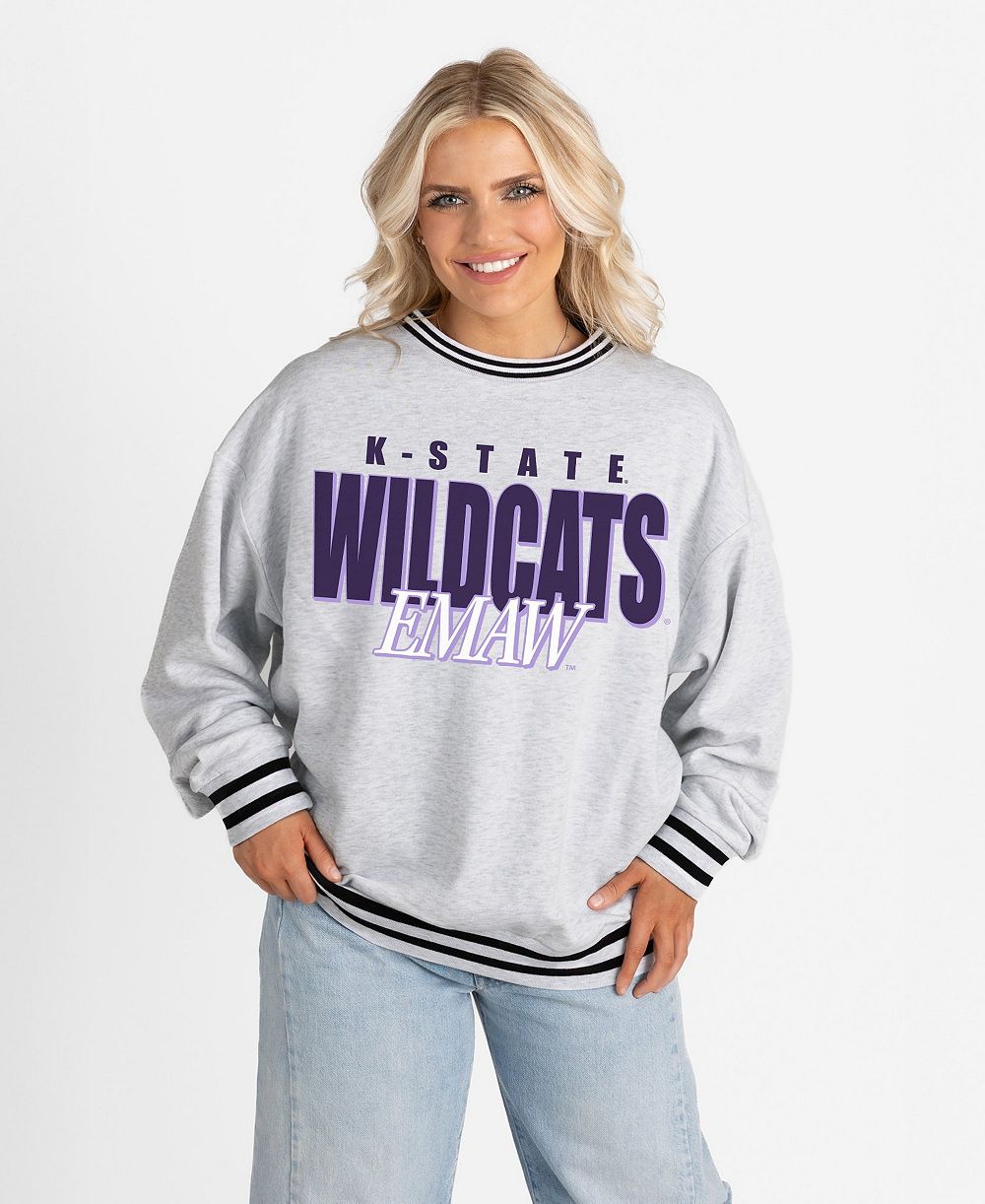 Gameday Couture Women's Gray Kansas State Wildcats Oversized Showdown Ringer Stripe Sweatshirt