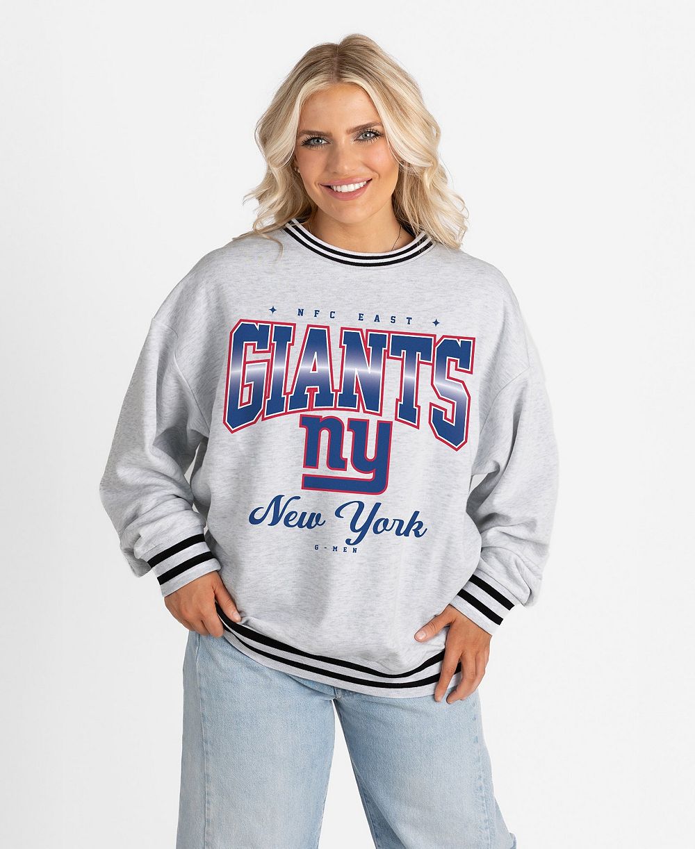 Gameday Couture Women's Ash/Black New York Giants Oversized Gridiron Drive Ringer Stripe Sweatshirt