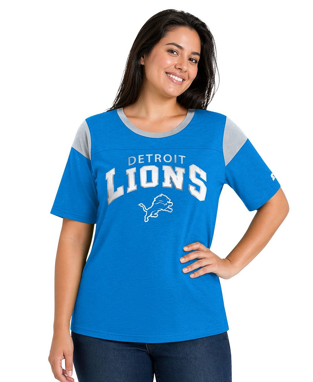 Женская футболка Starter цвета синего с логотипом Detroit Lions больших размеров