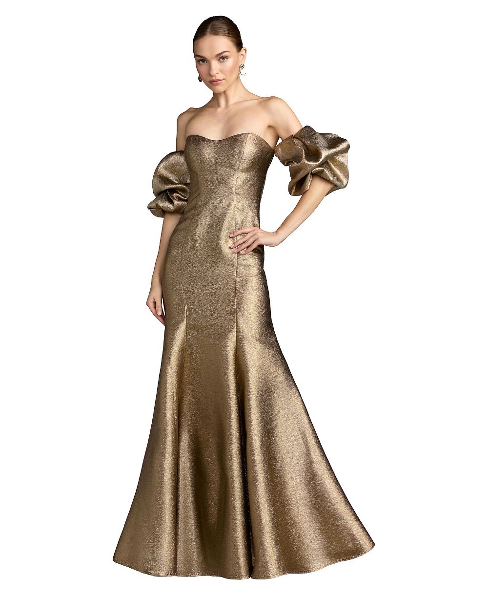 Mac Duggal женское вечернее платье-русалка с открытыми плечами, металлическое