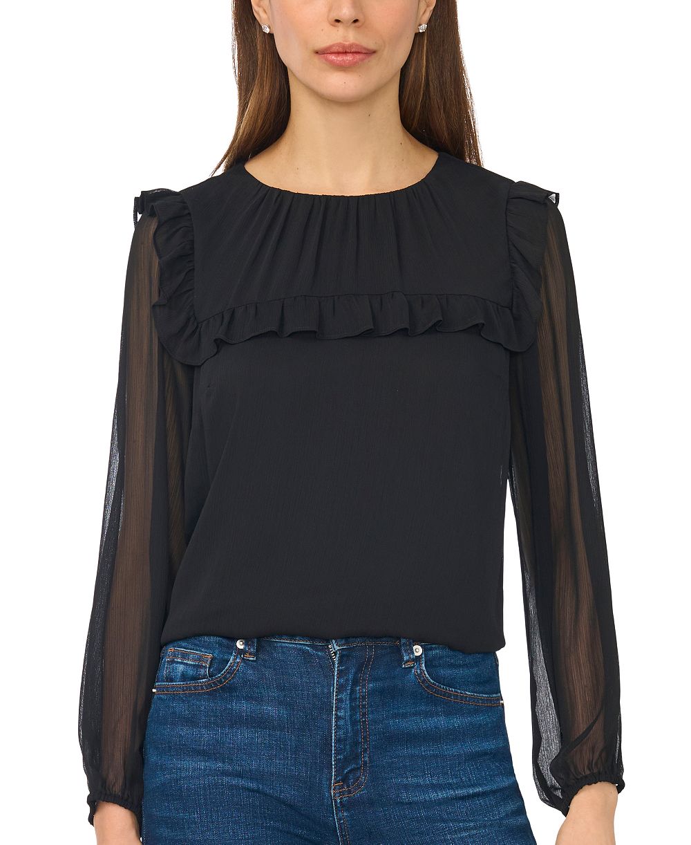 CeCe Women's Long-Sleeve Tie-Neck Blouse with Ruffle Yoke