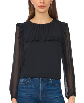 CeCe Women's Long-Sleeve Tie-Neck Blouse with Ruffle Yoke