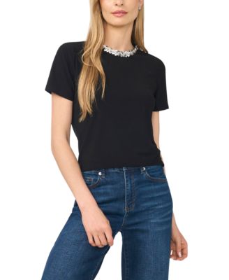 CeCe Women's Short-Sleeve Sequin Crewneck T-Shirt