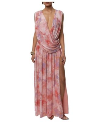 JLUXLABEL Women's Evening Flow Floral Plunging V-Neck Draped Maxi Dress