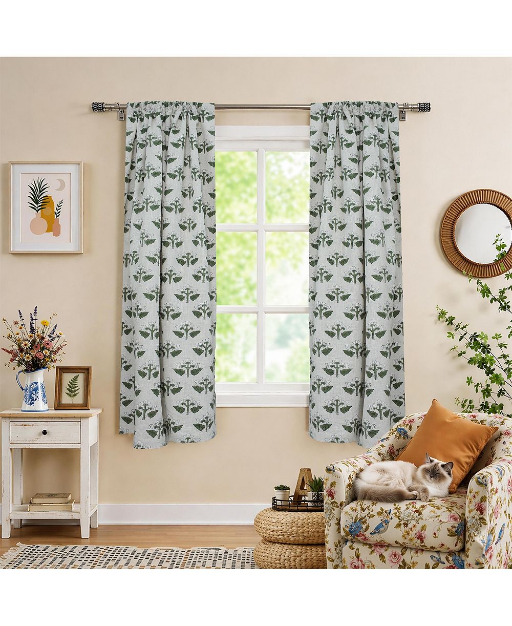 Fabdivine ручные льняные шторы с цветочным узором, напечатанным методом блочной печати