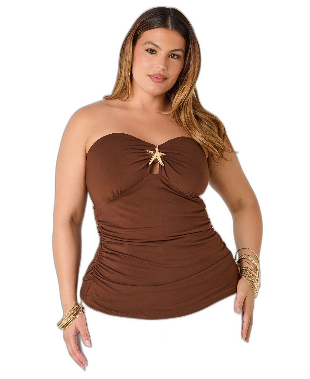 Ashley Stewart топ без бретелек с вырезом в виде морской звезды, размер Plus, цвет Potting Soil