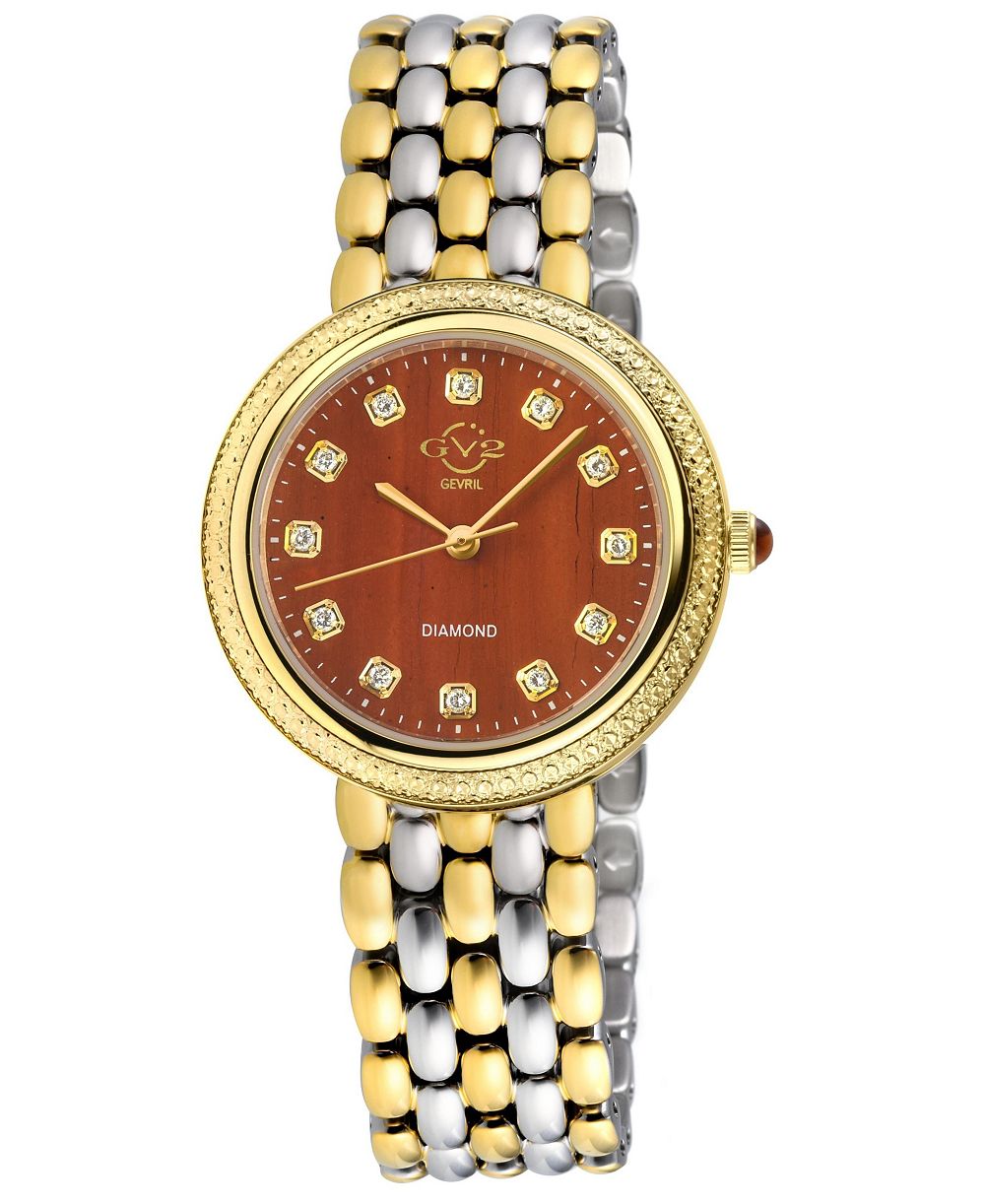 GV2 by Gevril Women's Arezzo Swiss Quartz Two tone IPRG/SS Stainless Steel Bracelet Diamond Watch