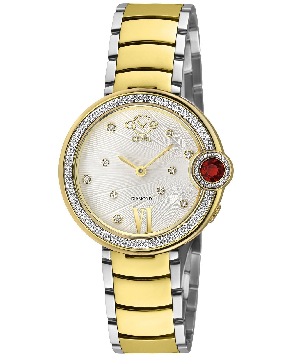 Женские часы GV2 by Gevril Perugia Swiss Quartz, двухцветные, из нержавеющей стали с бриллиантами