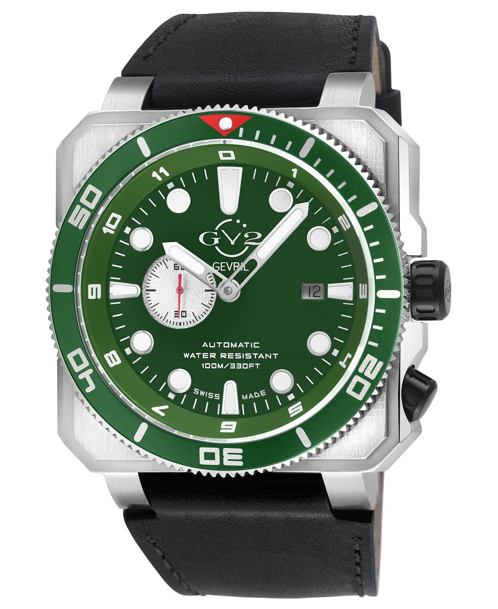 Мужские часы GV2 by Gevril XO Submarine Swiss Automatic с кожаным ремешком из итальянской кожи