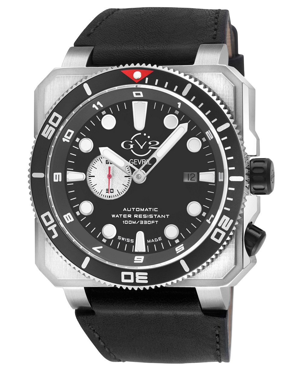 Мужские часы GV2 by Gevril XO Submarine Swiss Automatic с кожаным ремешком из итальянской кожи