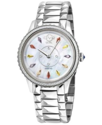 GV2 by Gevril женская Siena Swiss Quartz серебро нержавеющая сталь браслет алмазные часы