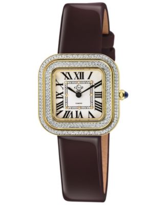 Женские часы GV2 by Gevril Bellagio Swiss Quartz Burgandy Italian Leather Strap Diamond