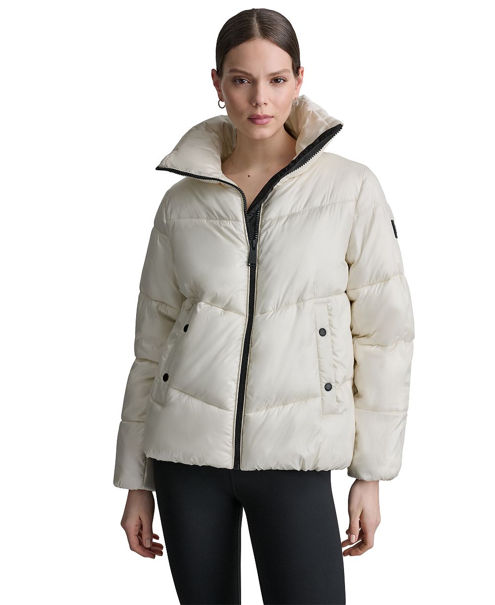 DKNY Sport Women's Water-Resistant Quilted Puffer Jacket with Oversized Collar