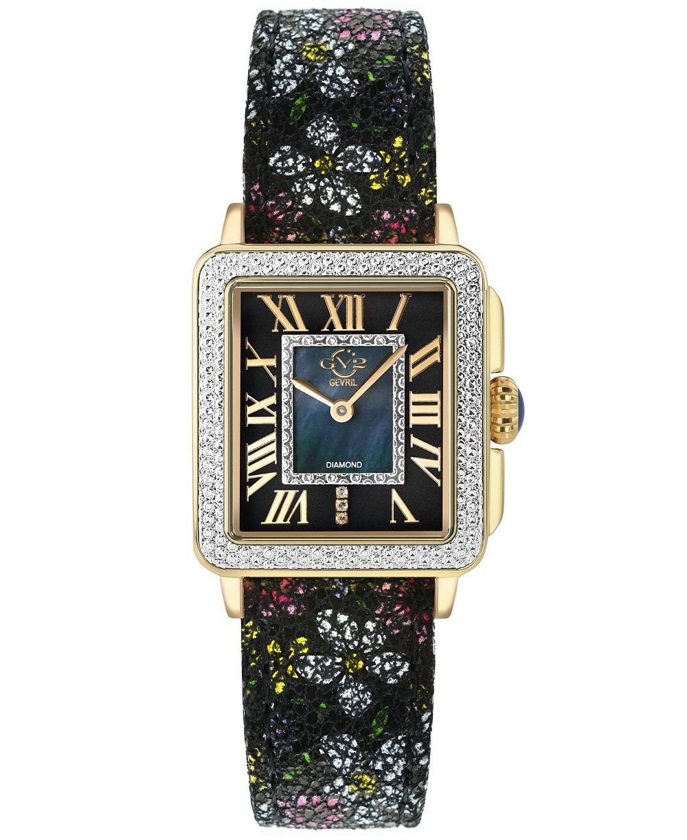 GV2 by Gevril Women's Padova Floral Swiss Quartz Flowers Italian Leather Strap Diamond Watch