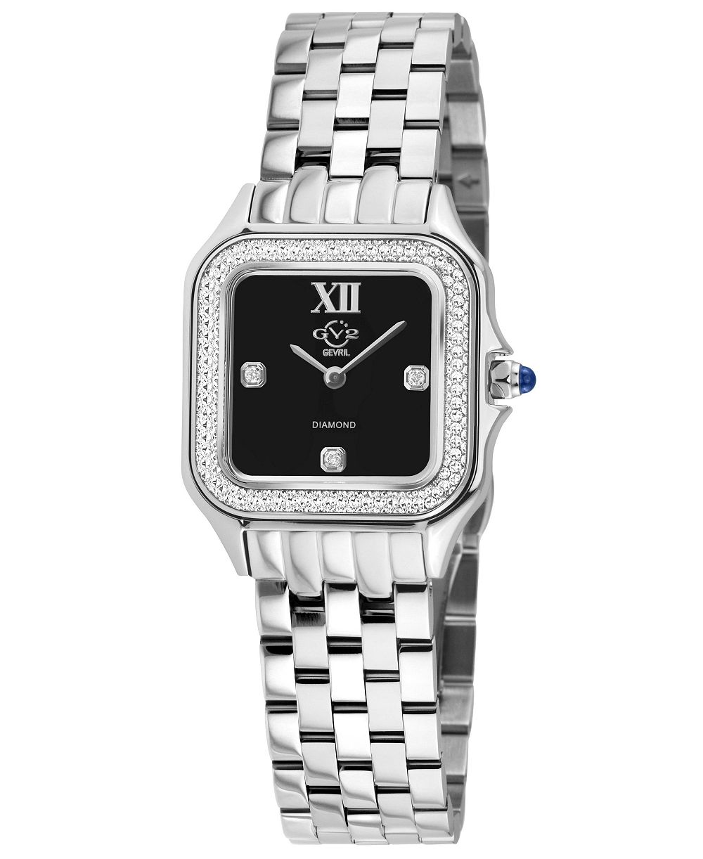 Женские часы GV2 by Gevril Milan Swiss Quartz с серебряным корпусом и браслетом из нержавеющей стали, инкрустированные бриллиантами