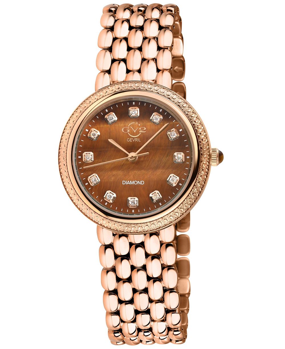 GV2 by Gevril Women's Arezzo Swiss Quartz IP Stainless Steel Bracelet Diamond Watch