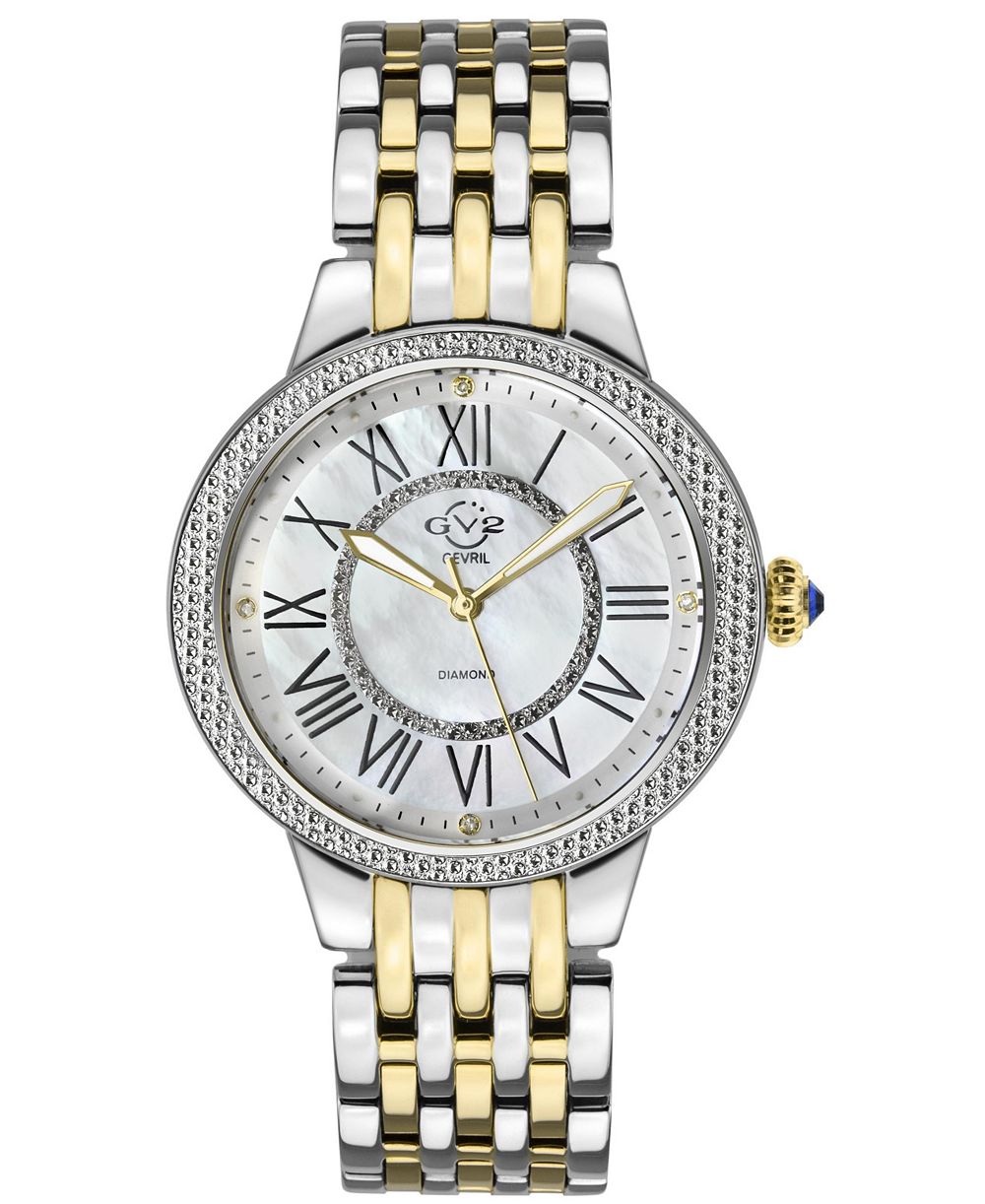 GV2 by Gevril Women's Astor II Swiss Quartz Two toned SS IPYG Stainless Steel Bracelet Diamond Watch