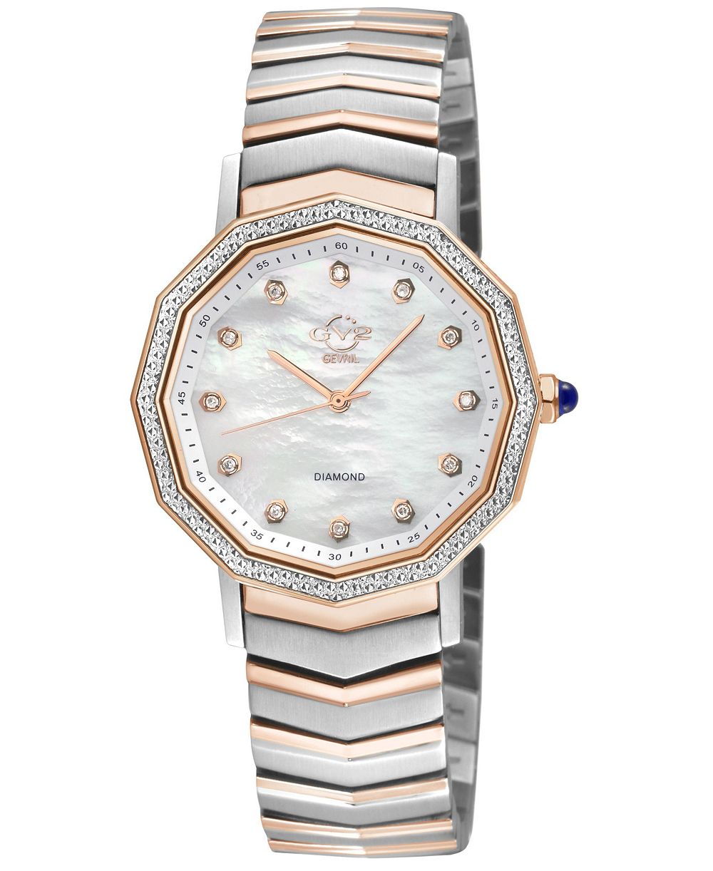 GV2 by Gevril Women's Spello II Swiss Quartz Two toned SS IPRG Stainless Steel Bracelet Diamond Watch
