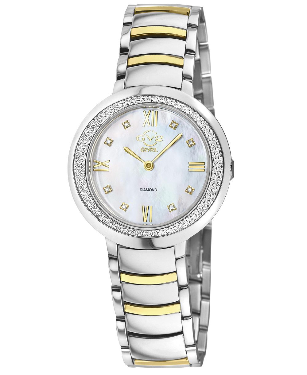 GV2 by Gevril Women's Amalfi Swiss Quartz Two tone IPYG/SS Stainless Steel Bracelet Diamond Watch