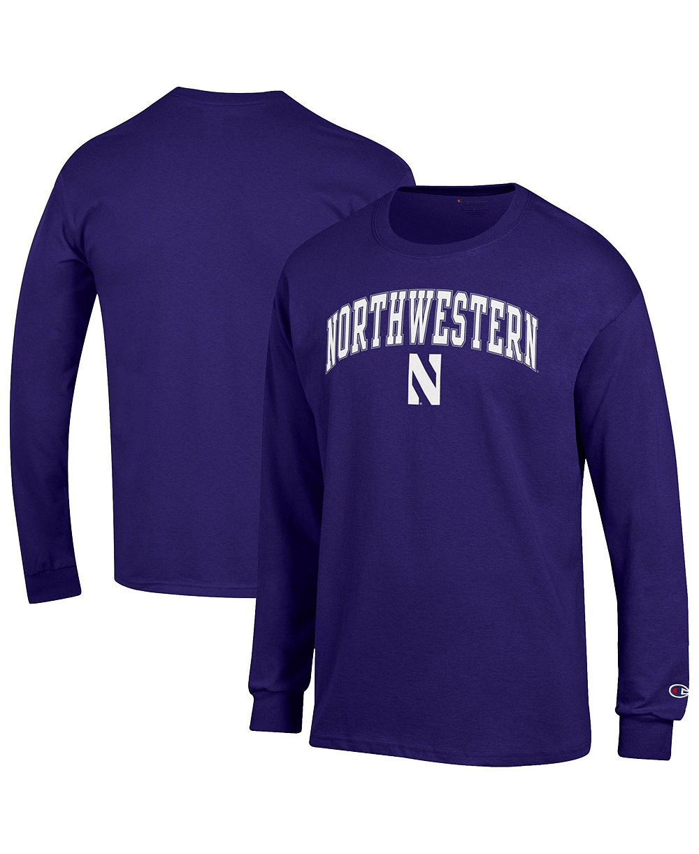Мужская футболка Champion с длинным рукавом и круглым вырезом «Northwestern Wildcats»