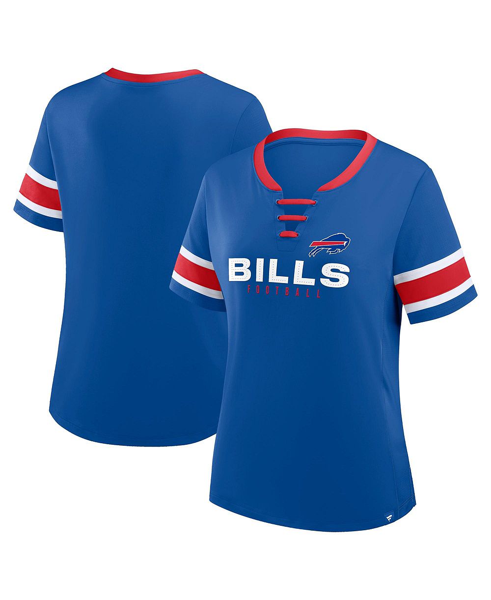 Футболка Fanatics большого размера Buffalo Bills Red Zone Athena с вырезом лодочкой, стразами и шнуровкой