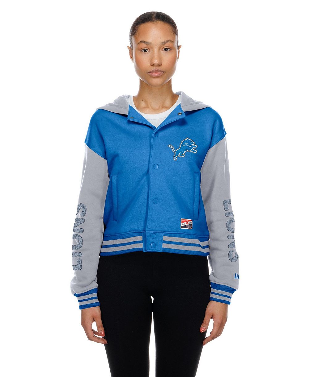 Женская куртка New Era Blue Detroit Lions Throwback с полной застежкой-кнопкой и капюшоном