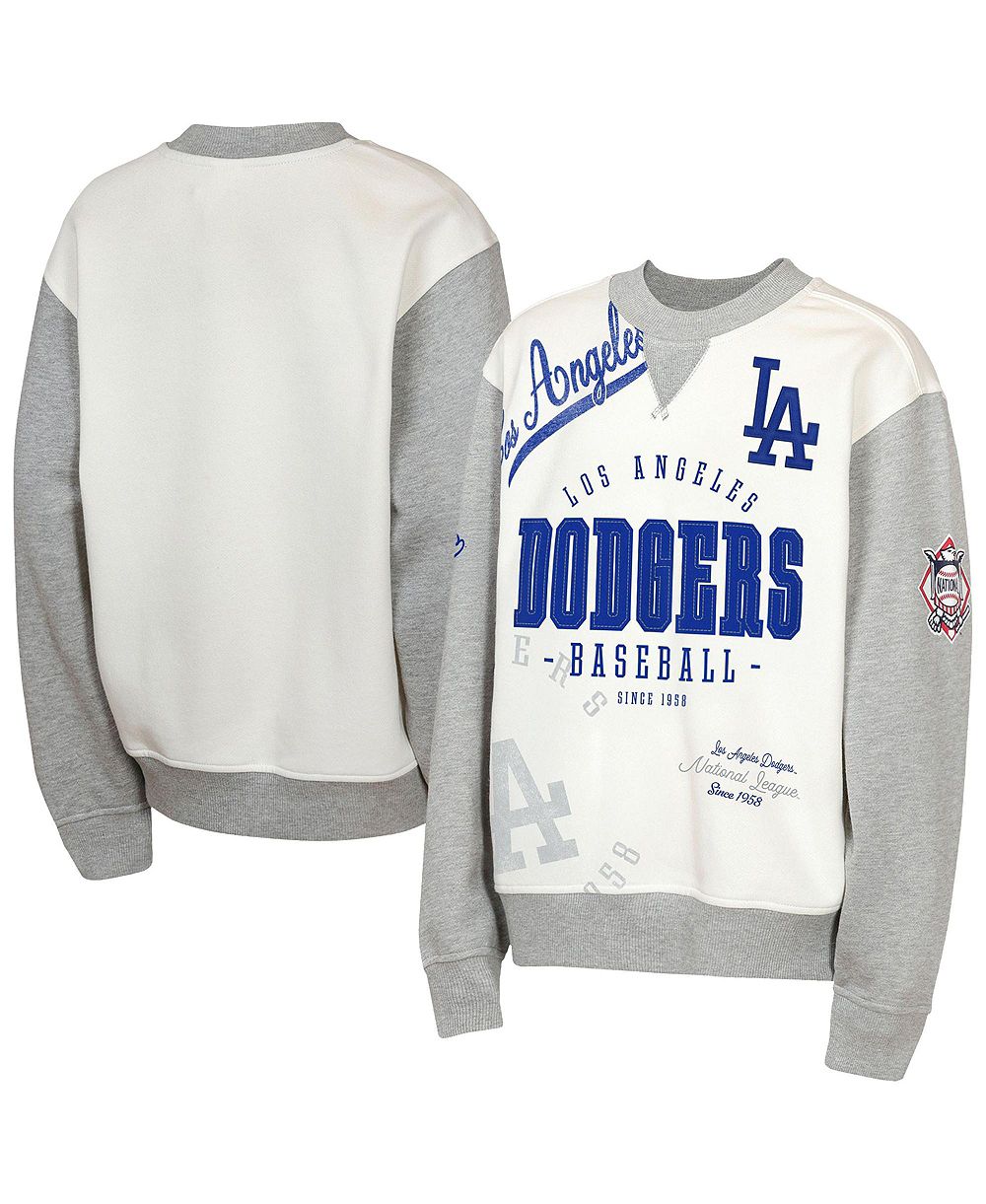 Outerstuff Big Boys and Girls Cream/Gray Los Angeles Dodgers Big League Power Hit Fleece Sweatshirt