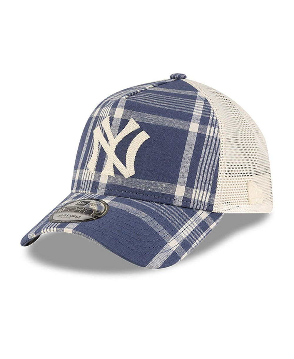 New Era x Ralph Lauren Men's Navy/Light Beige New York Yankees Plaid 9FORTY A-Frame Trucker Adjustable Hat