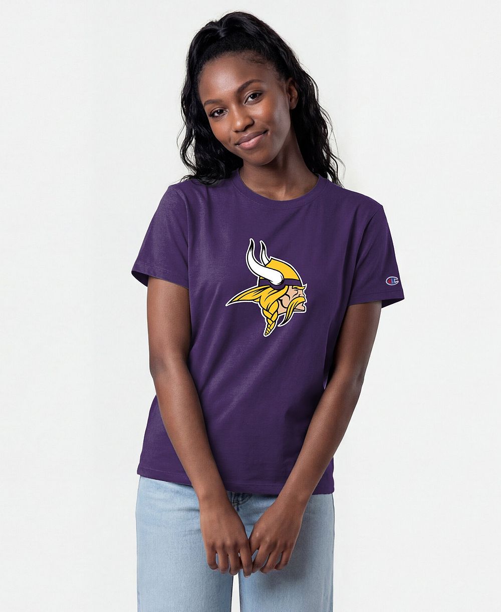 Женская хлопковая футболка Champion Minnesota Vikings с круглым вырезом и коротким рукавом