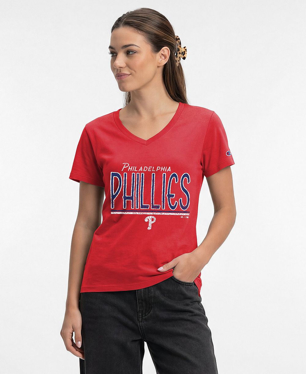 Женская хлопковая футболка Champion Philadelphia Phillies Core V-Neck