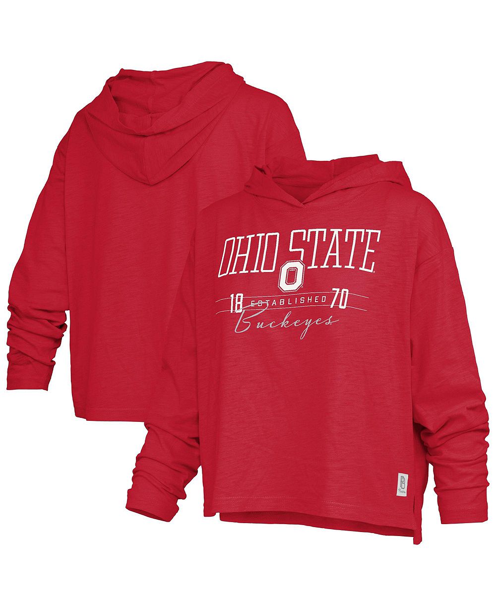 Pressbox женская футболка с длинными рукавами и капюшоном Ohio State Buckeyes Castillo Slub Hooded Long-Sleeve T-Shirt