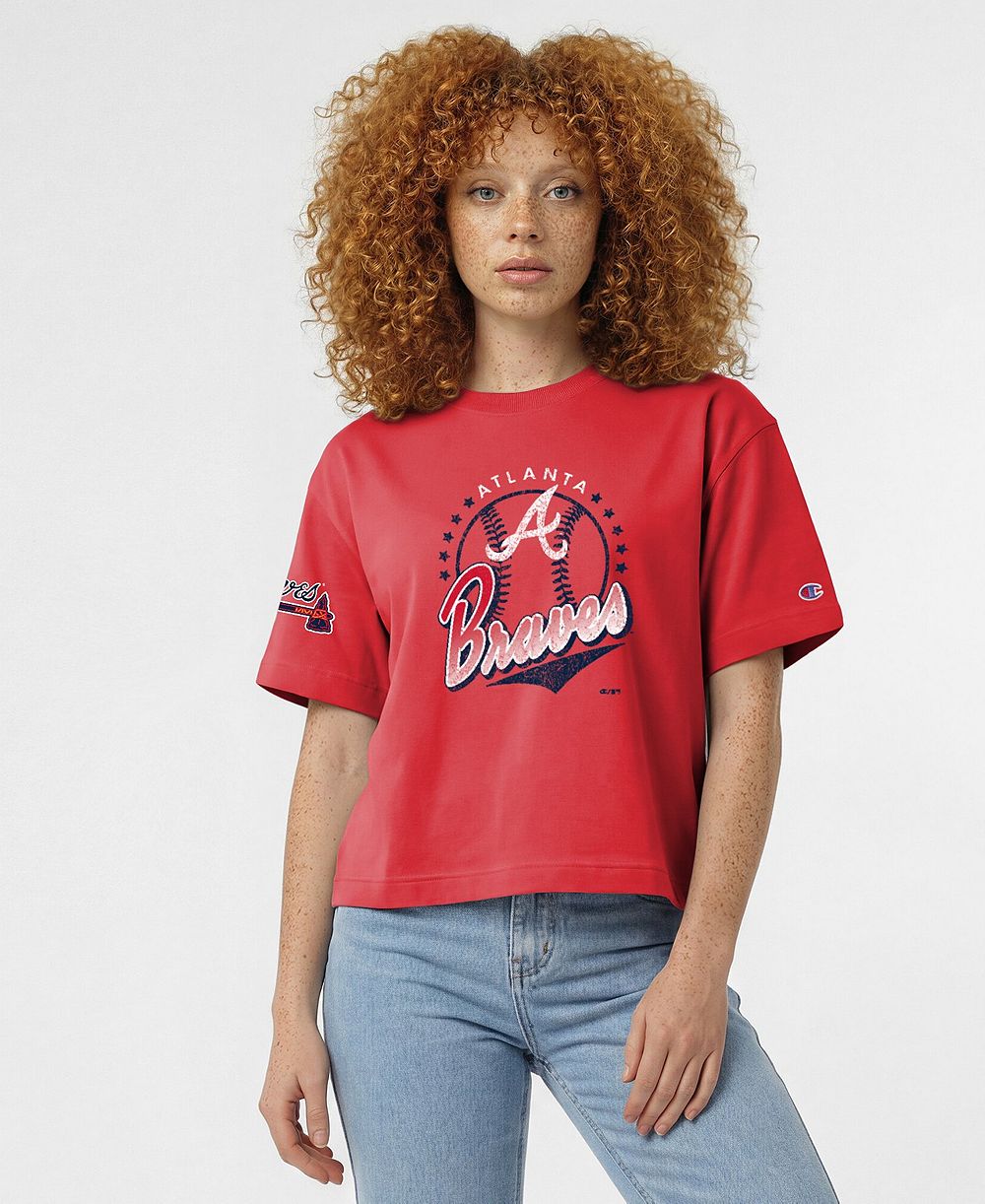 Champion Women's Atlanta Braves Distressed Oversized-Fit Graphic T-Shirt