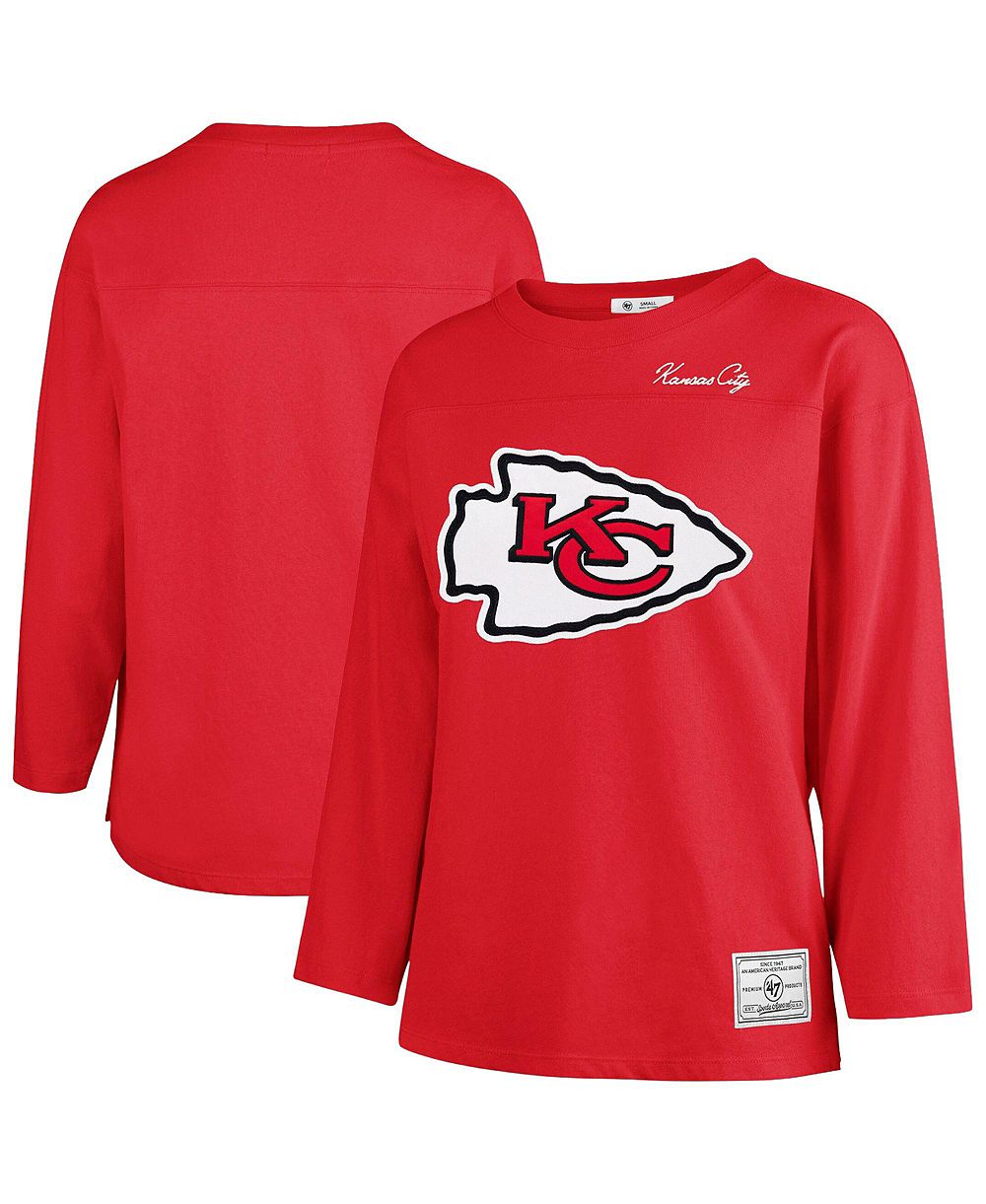 Женская хлопковая футболка '47 Brand Kansas City Chiefs Game Nod Timeless Long-Sleeve Crewneck Heavyweight