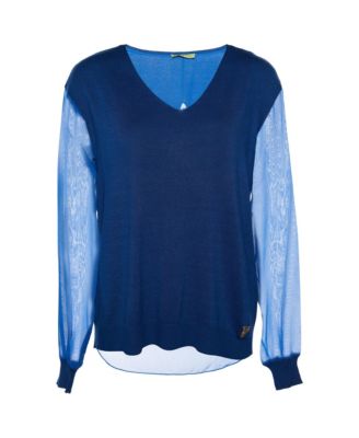 Pre-Owned Versace Women's Knit and Chiffon Paneled V-Neck Jumper