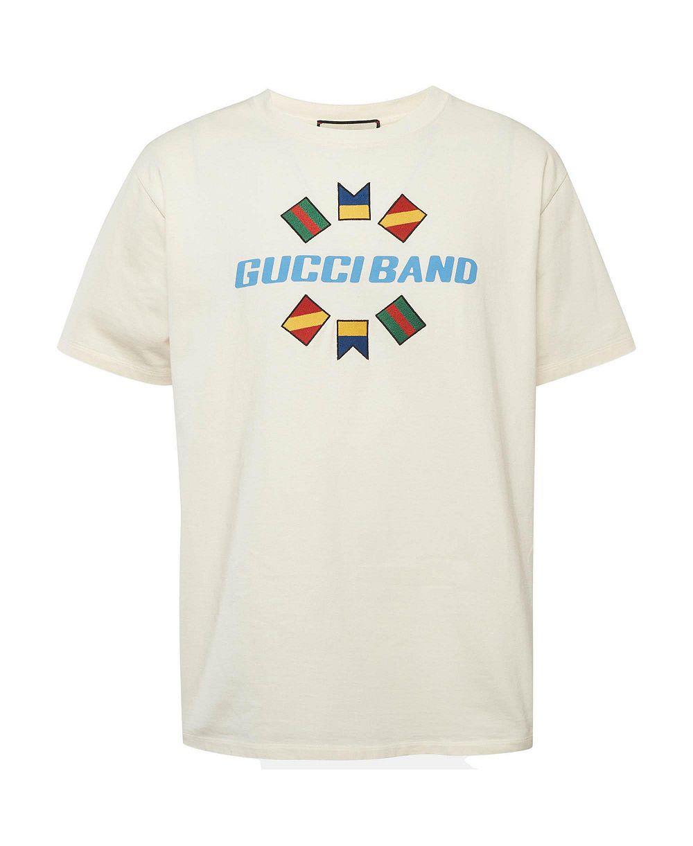 Женская футболка Pre-Owned Gucci из хлопка с принтом в виде ленты