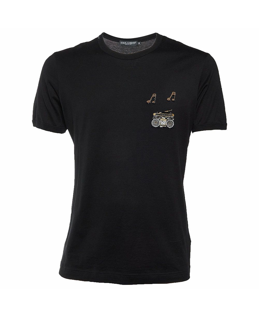 Хлопковая футболка Dolce & Gabbana с украшенной музыкальной нашивкой, женская, б/у